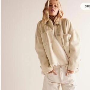 We The Free Cozy Opal Swing Faux Fur Jacket in Frozen Dew Ivory Beige, Size L